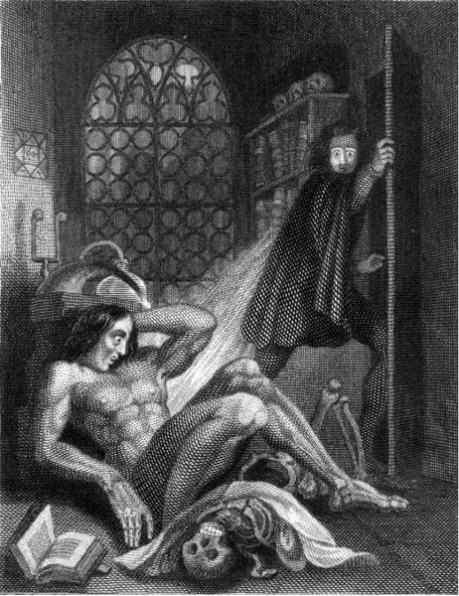 Frontispis vydání Frankensteina z r. 1831 			zdroj: <a href="http://commons.wikimedia.org/wiki/File:Frontispiece_to_Frankenstein_1831.jpg">Wikimedia Commons</a>