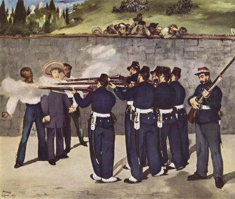 Poprava nešťastného císaře Maxmiliána Habsburského mexickými revolucionáři roku 1867 na obraze Édouarda Maneta. (zdroj: <a href="http://en.wikipedia.org/wiki/File:Edouard_Manet_022.jpg">Wikimedia Commons</a>)