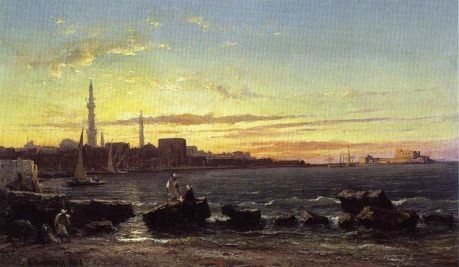 Malebný pohled na alexandrijský přístav v roce 1868. (zdroj: <a href="http://commons.wikimedia.org/wiki/File:Port_Alexandrie,_1848.jpg">Wikimedia Commons</a>)